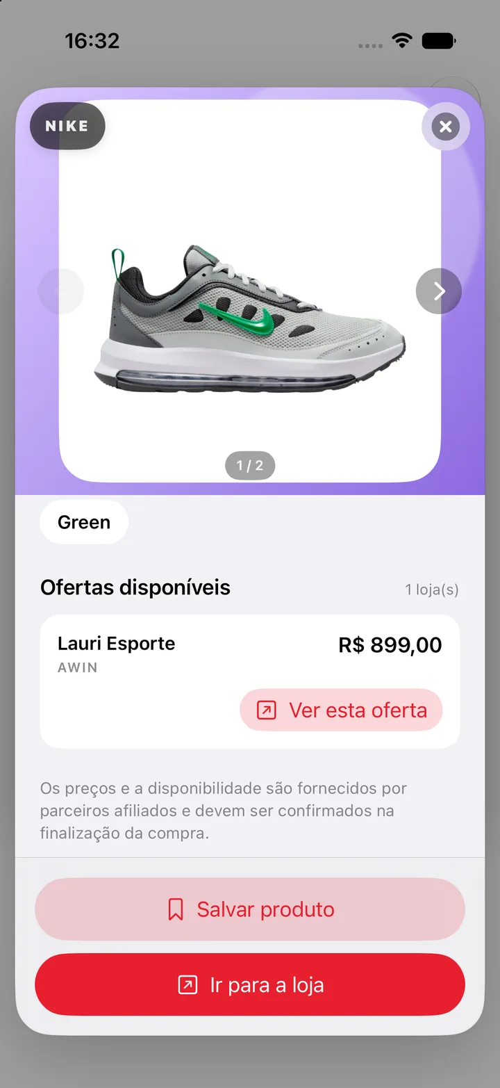 Oferta de loja parceira exibida no detalhe de produto